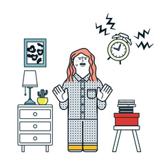 パジャマを着ている人_目覚ましが鳴っている