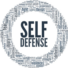 Self-defense vector illustration word cloud isolated on a white background.