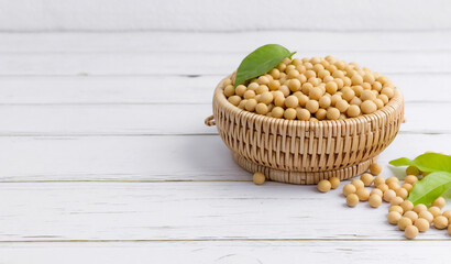 Fototapeta na wymiar Soybean or soya bean in a bowl on white table background, healthy concept.