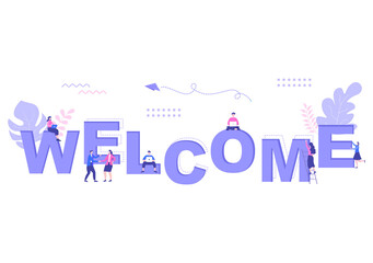 Fototapeta premium Welcome Vector Illustration For The Opening Of Web Page, Banner, Presentation, Social Media, Documents, Posters, or Greeting Cards