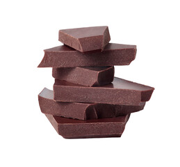 A stack of chocolate pieces isolated on white background.