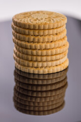 round biscuits cracker  isolated on blaack background