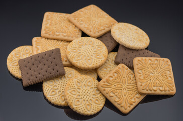 Brown, square ,round, biscuits cracker  isolated on white background