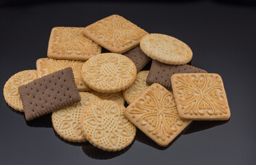 Brown, square ,round, biscuits cracker  isolated on white background