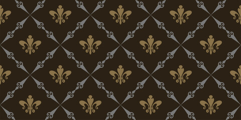 Royal background pattern with ornament on black background. Vintage wallpaper. Seamless pattern, texture. Vector illustration