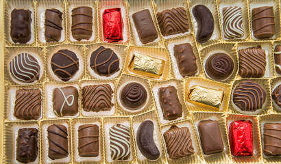 Box of gourmet bonbons, aka bon-bons and truffles, pralines box