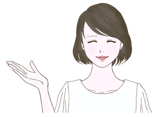 夏服の女性_案内_正面_笑顔