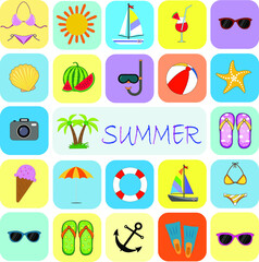 Summer and Holidays Colored Vector Icons.
