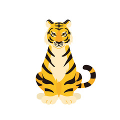 座る虎の正面のイラスト　年賀状素材　寅年
