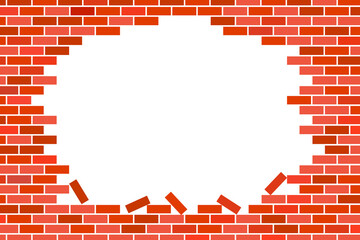 Vector illustration of red broken wall background with bricks.