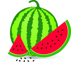 watermelon and pieces of refreshing watermelon on a white background.