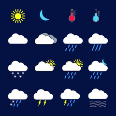 Weather Icons Forecast Set - Vector Illustration Flat Design Modern Simple.