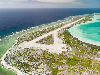 Aerial view of Runway on Kanton Atoll, Kiribati © Lightning Strike Pro