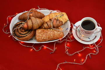 breakfast with fresh croissants ,