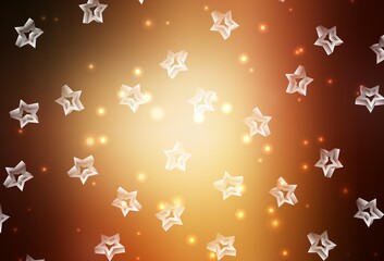 Dark Orange vector background with colored stars.
