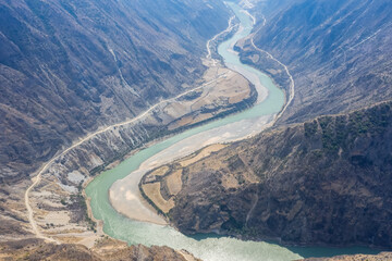 aerial view of the nujiang river landscape