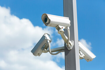 IP CCTV camera. Concept of surveillance and monitoring camera with parking security system concept. - 432072733