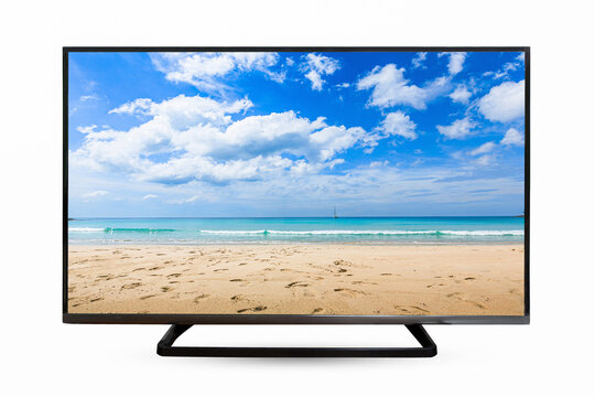 Television monitor Seascape and sky isolated on white background. with clipping path
