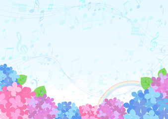 水彩 梅雨の紫陽花 背景フレーム Wall Mural Wallpaper Murals Iwozon