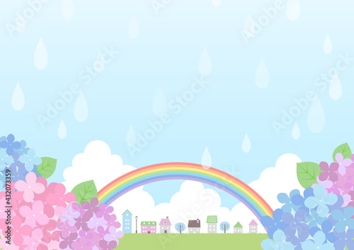 梅雨の紫陽花 背景フレーム バリエーション多数 Rainy Season Wall Mural Rainy Seas Iwozon