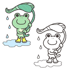 葉っぱを傘にするカエルのイラスト