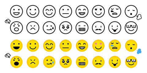 顔, 顔アイコン, 顔文字, 絵文字のベクターイラスト素材