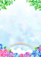 Obraz premium 梅雨の紫陽花 背景フレーム ☆ バリエーション多数