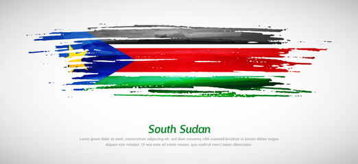 Artistic grungy watercolor brush flag of South Sudan country. Happy independence day background