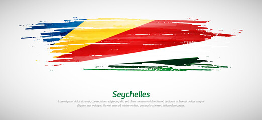 Artistic grungy watercolor brush flag of Seychelles country. Happy independence day background
