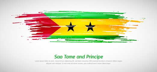 Artistic grungy watercolor brush flag of Sao Tome and Principe country. Happy independence day background