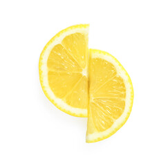 Fresh juicy lemon slices on white background, top view