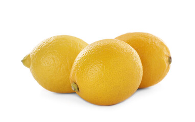 Whole fresh ripe lemons on white background
