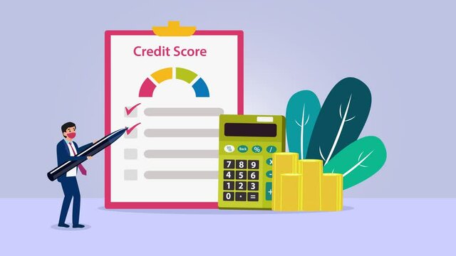 Businessman in face mask checking credit score