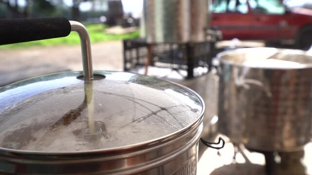 Raw brew moving into a Hot liquor tank, making homemade craft beer