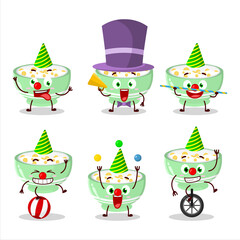 Cartoon character of cornflakes with various circus shows