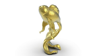figurine goldfish, statuette on white background 3d render