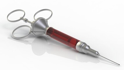 Vintage medical syringe made of glass and metal, on a white background 3d render