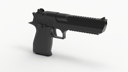 gun, black pistol on white background 3d render