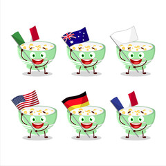 Cornflakes cartoon character bring the flags of various countries