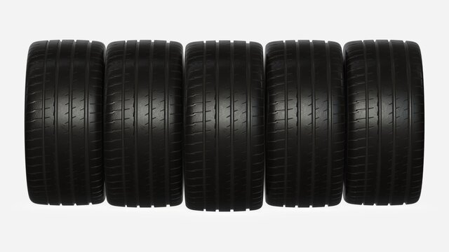 car tires, tire fitting on white background 3d render