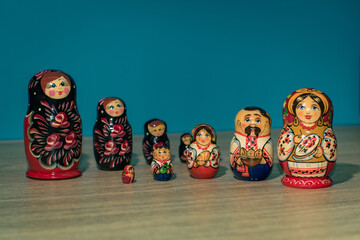 Closeup shot of Russian matryoshka - handpainted wooden dolls