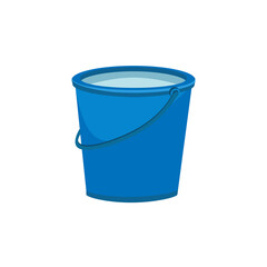 Plastic blue bucket with water for cleaning and washing at home. Plastic bucket, bucket and container with a handle, household appliances. Vector illustration isolated on white background