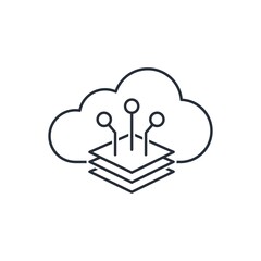 Virtual electronic cloud. Data storage and processing. Vector linear icon isolated on white background.