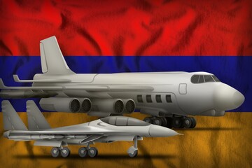 Armenia air forces concept on the state flag background. 3d Illustration