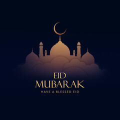 Eid Mubarak Islamic Design Crescent Moon and Mosque Illustration