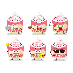 Sweety cake cherry cartoon character with various types of business emoticons