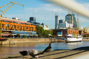 View of port and district Puerto Madero on shore of bay, Buenos Aires. Argentina, South America