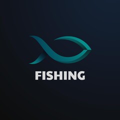Vector Logo Illustration Fishing Gradient Colorful Style.