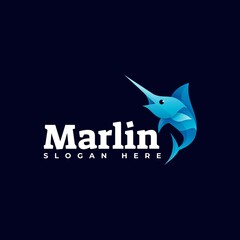 Vector Logo Illustration Marlin Gradient Colorful Style.
