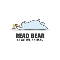 Vector Logo Illustration Read Bear Mascot Cartoon Style.
